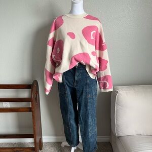Pink and White Smiley face Patterned Sweater